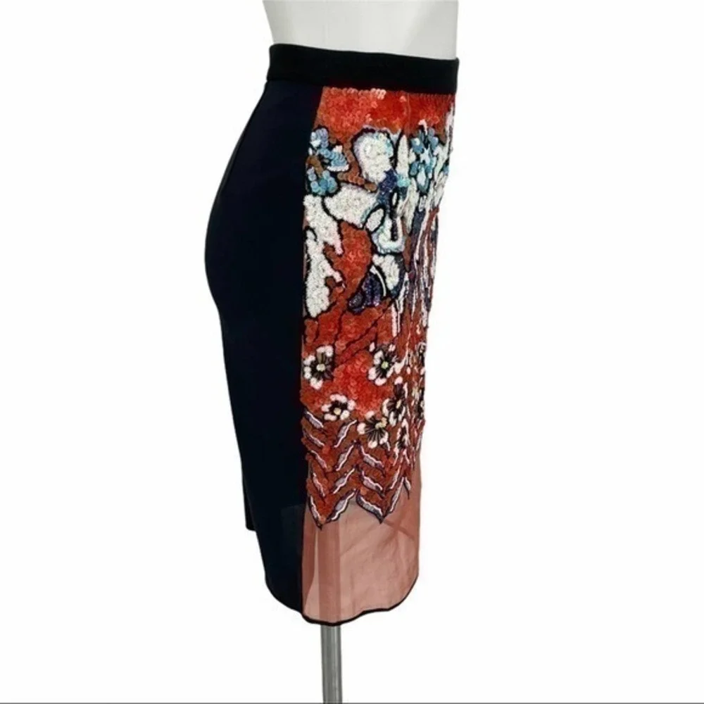 Women Sequins Pencil Skirt | Size 2 | Orange Black